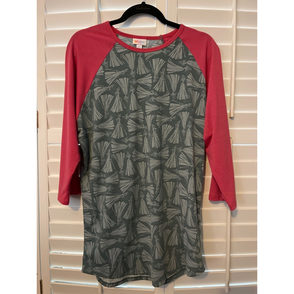 Lularoe women jersey top with Disney princess pink sleeve XL
